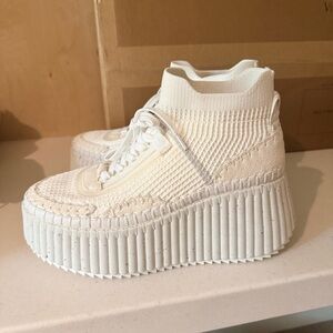 Chloé Cream Knit Platform High-Top Sneakers
